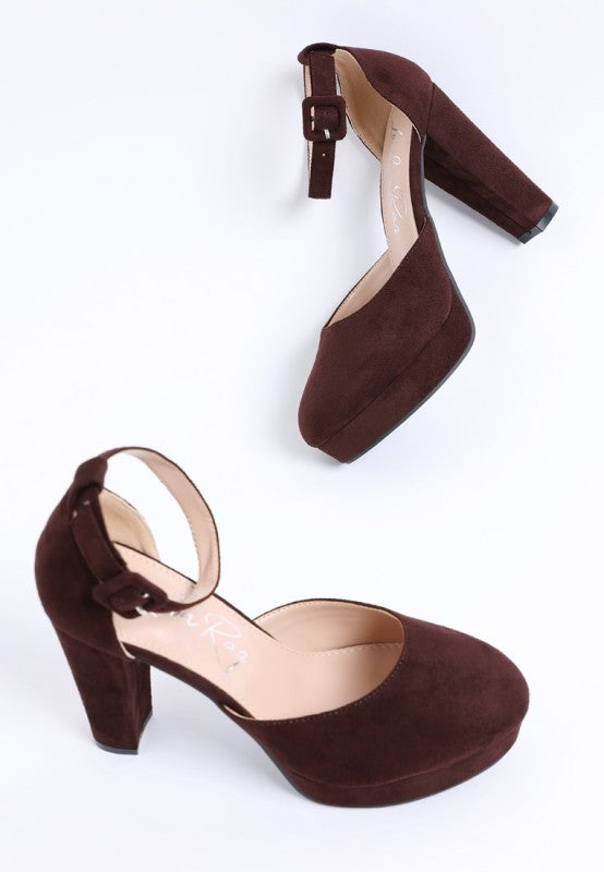 Brown suede interchangeable ankle strap platform sandals for women's evening wear
