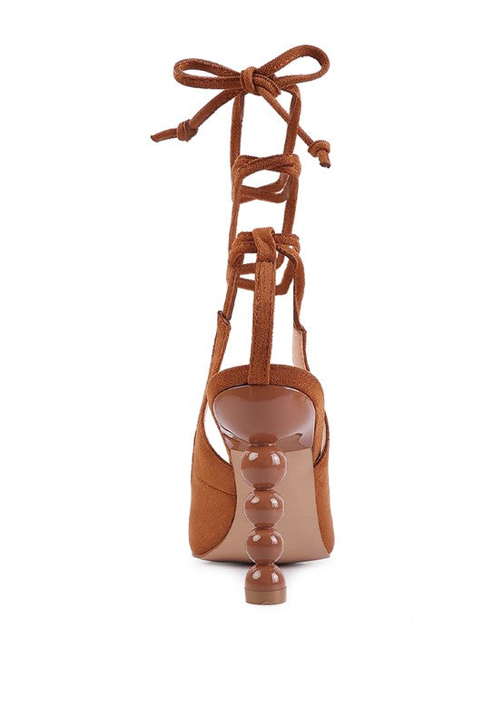 Women's lace up cut out sandals for women in brown suede, perfect for summer outings