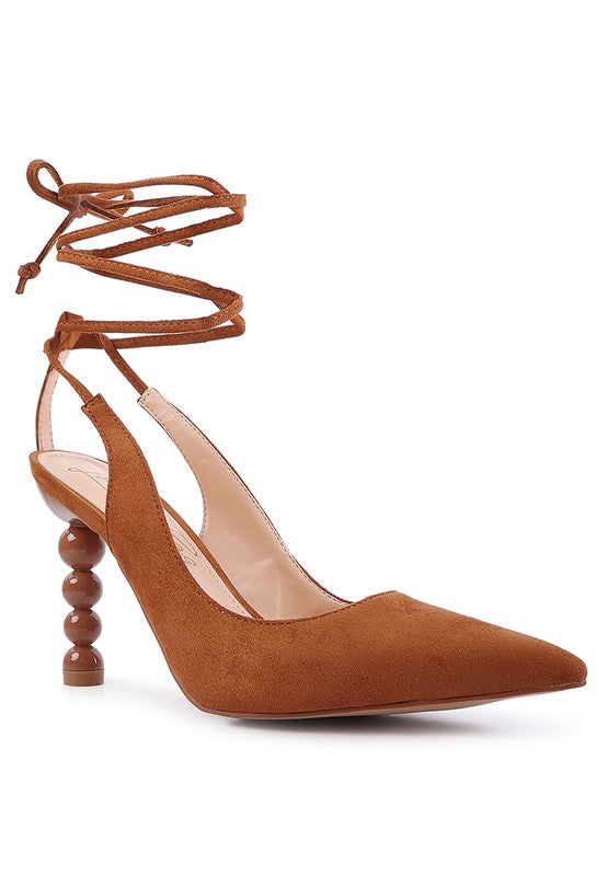 Rag Company lace up cut out sandals for women in brown suede