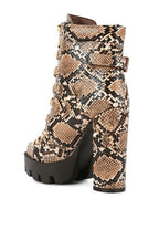 Rag Company ladies lace up snakeskin ankle boots with chunky high heels and platform soles