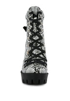 Rag Company ladies lace up snakeskin ankle boots with black laces and chunky sole