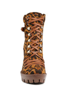 Rag Company ladies lace up snakeskin ankle boots in brown with chunky sole and metal eyelets