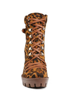 Rag Company ladies lace up snakeskin ankle boots in brown with chunky sole and metal eyelets