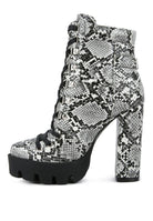 Rag Company ladies lace up snakeskin ankle boots with chunky high heel and platform sole