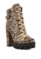 Rag Company ladies lace up snakeskin ankle boots with chunky heel and platform sole