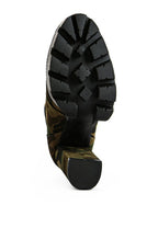 Bottom sole view of Rag Company ladies lace up snakeskin ankle boots with textured tread
