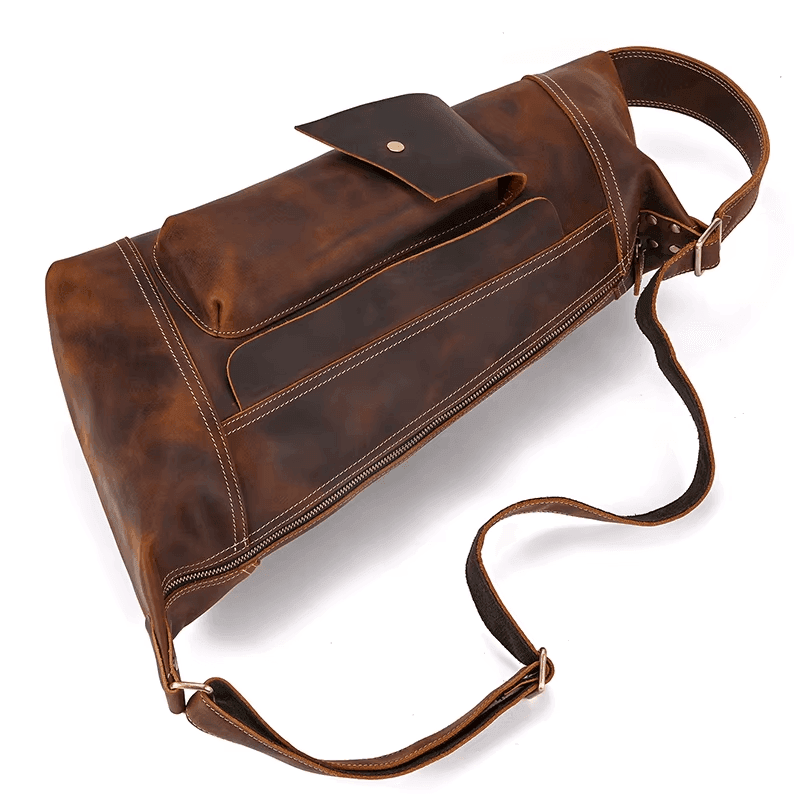Stylish leather travel backpack for men with a spacious design and adjustable straps