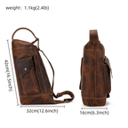 Brown leather travel backpack for men with multiple pockets and adjustable straps