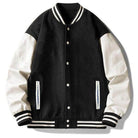 WEIV letterman jacket for men in black and white with classic striped collar and cuffs