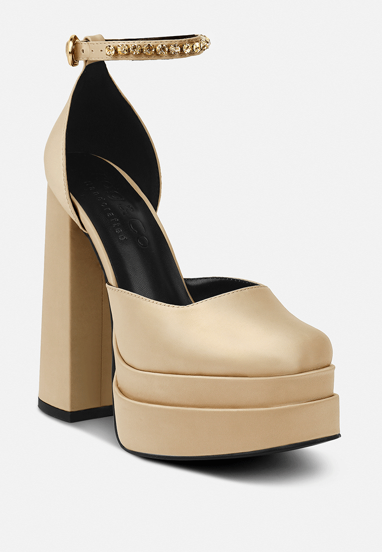 London Rag martini sky high platform sandals in beige with a chunky heel and ankle strap