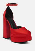 Red martini sky high platform sandals with a bold block heel and stylish ankle strap