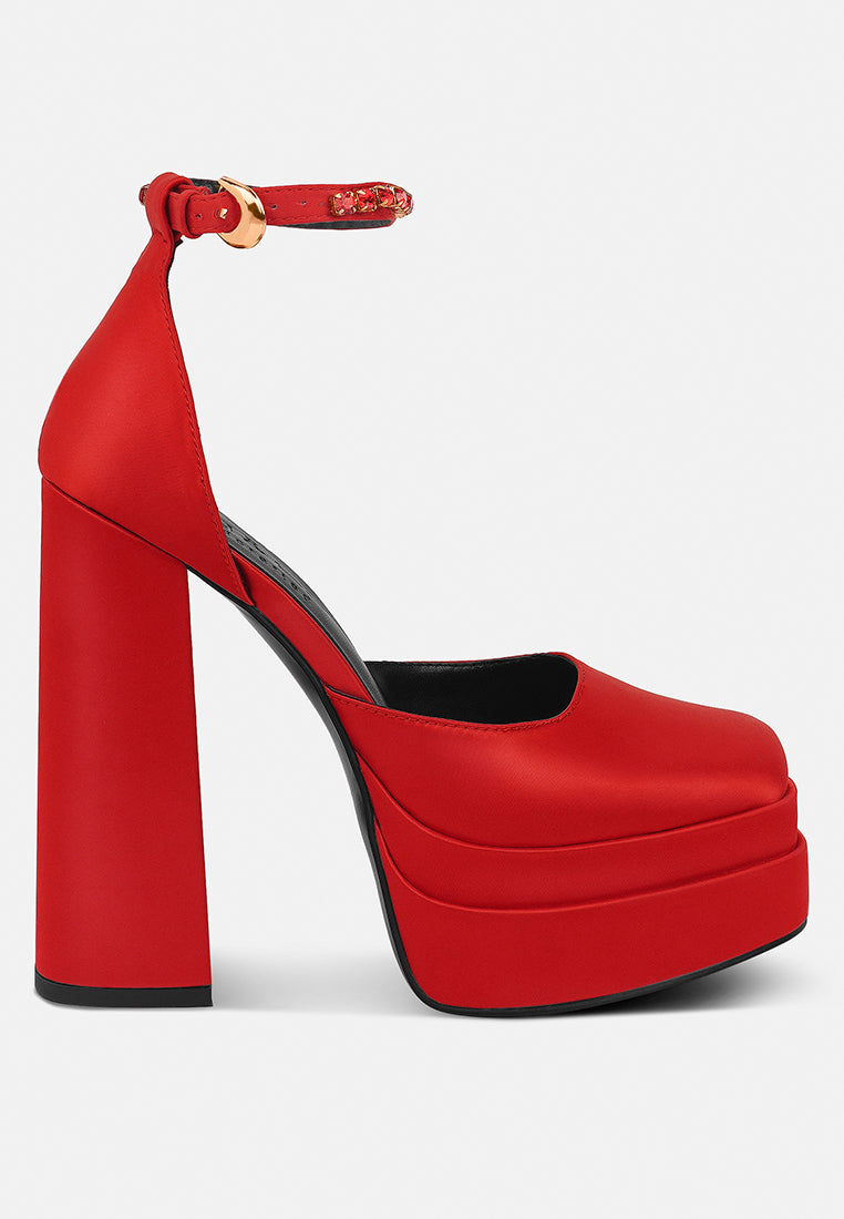 London Rag International martini sky high platform sandals in red with stylish ankle strap and chunky heel