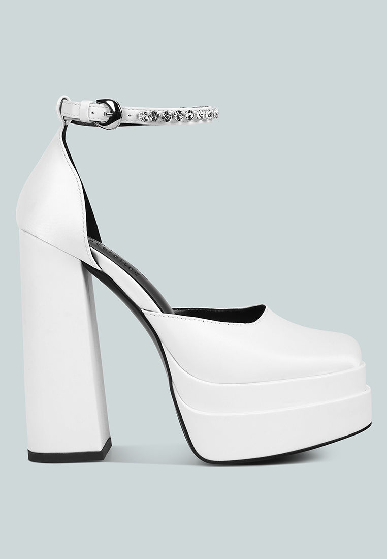 London Rag International martini sky high platform sandals in white with a chunky heel and ankle strap