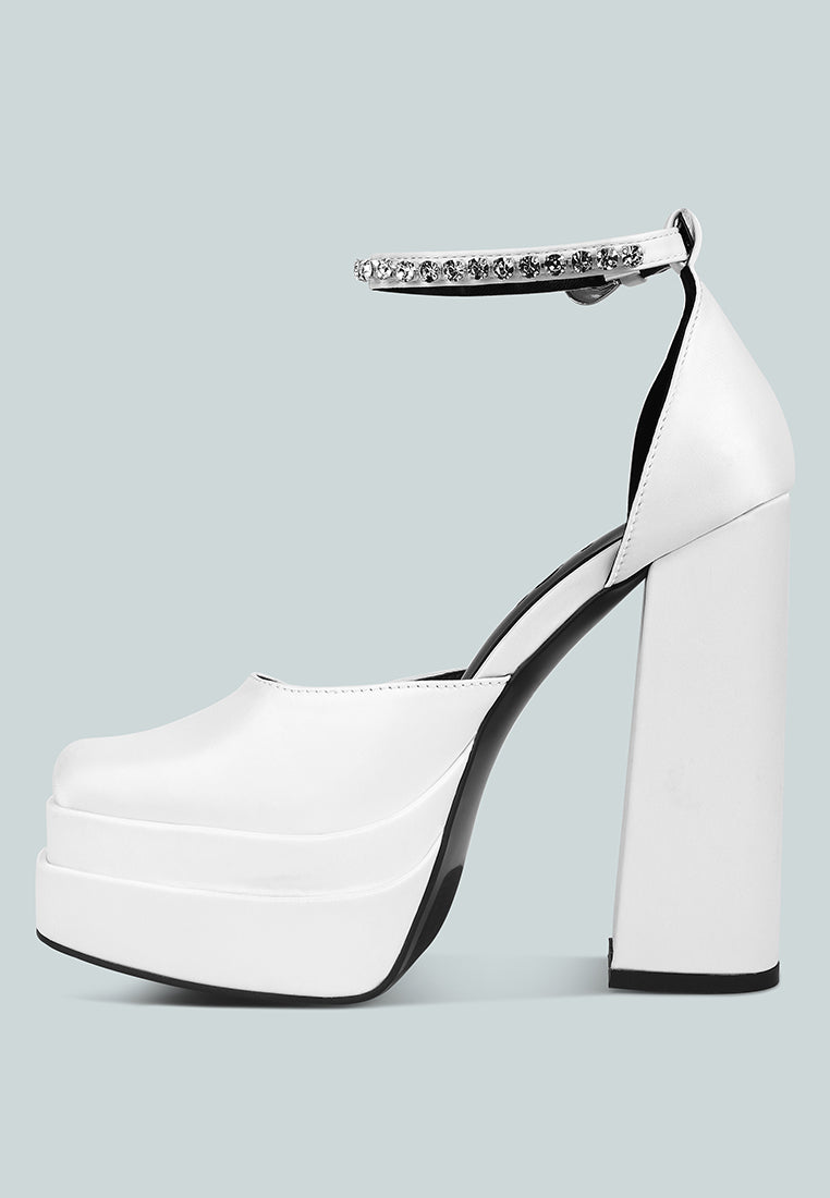 London Rag International martini sky high platform sandals in white with stylish ankle strap and chunky heel