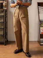 Men's high rise wide leg trousers in tan, ideal for casual outings