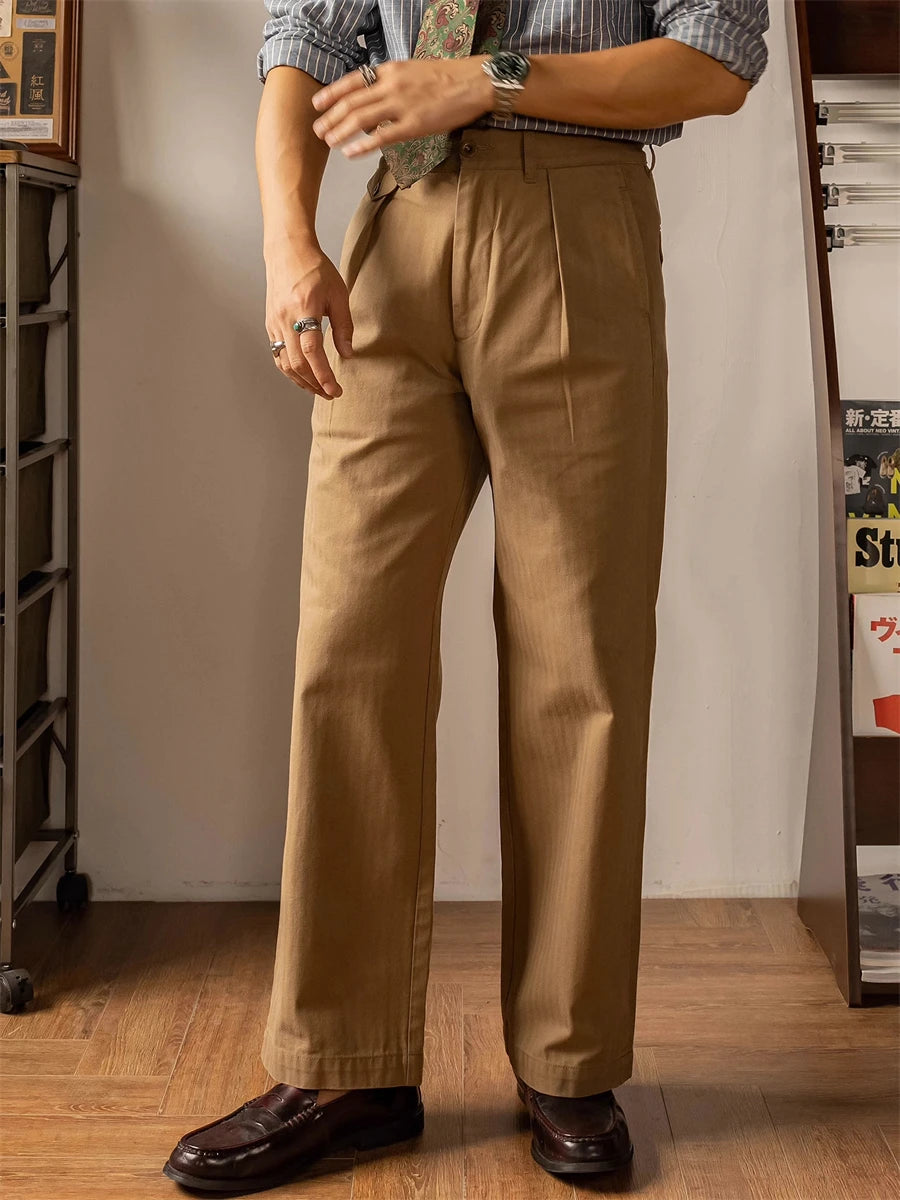 Men's high rise wide leg trousers in brown, perfect for casual outings.