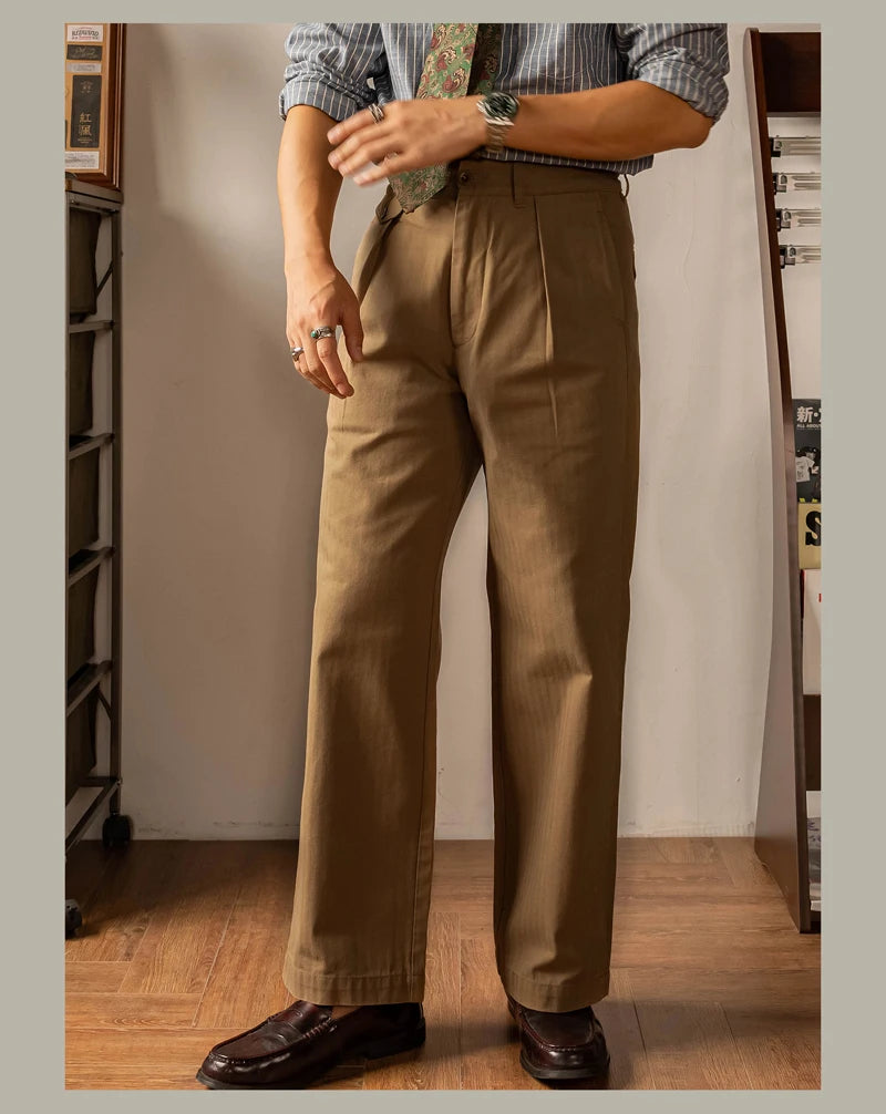 Men's high rise wide leg trousers in brown, perfect for casual outings