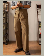 Men's high rise wide leg trousers in brown cotton for casual wear