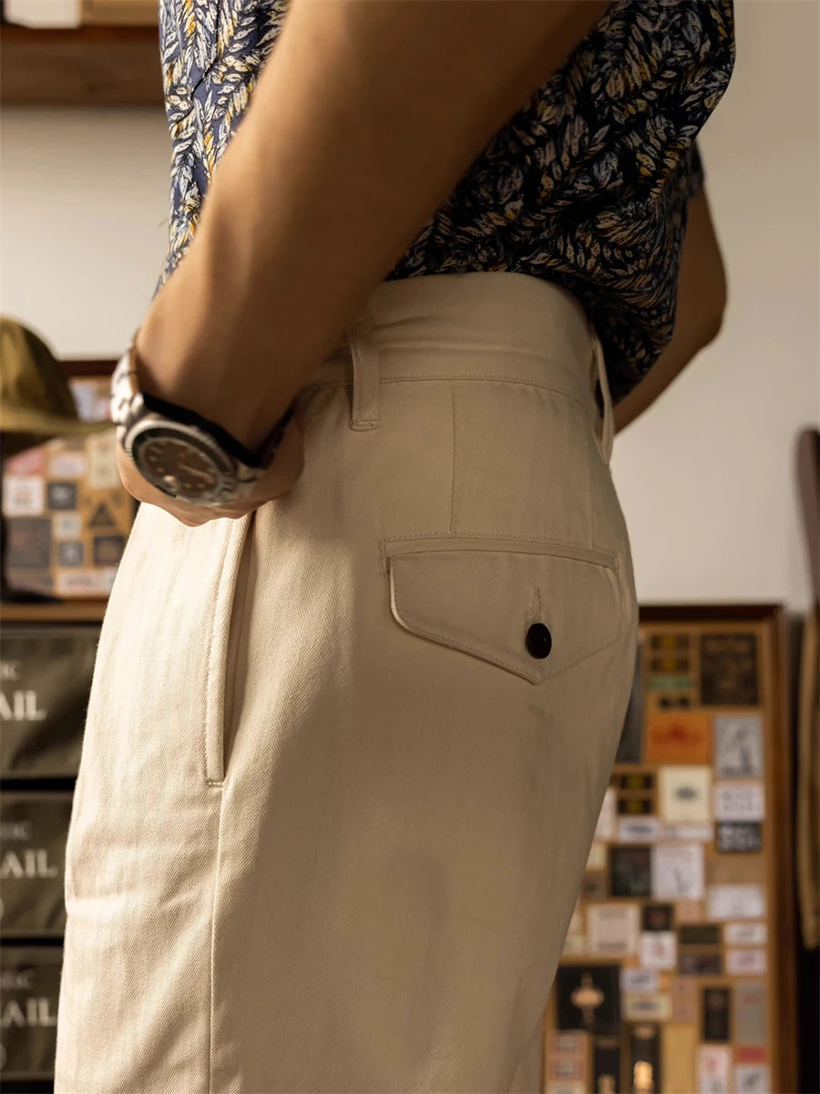 Men's high rise wide leg trousers in beige, perfect for casual outings