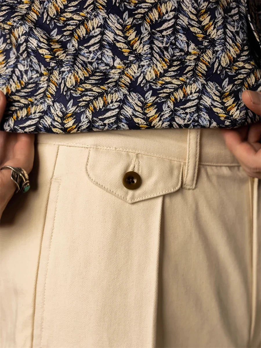 Men's high rise wide leg trousers in beige for casual wear