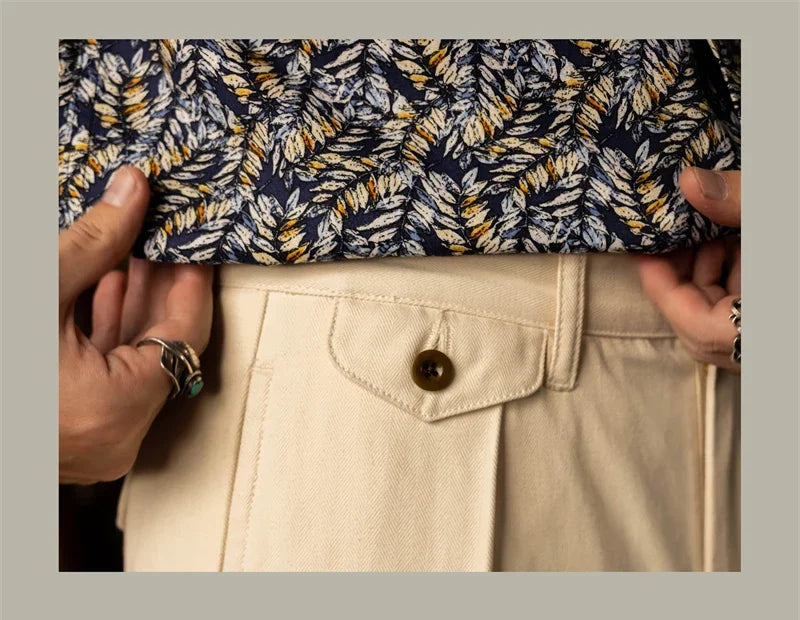 Men's high rise wide leg trousers in beige, perfect for casual outings