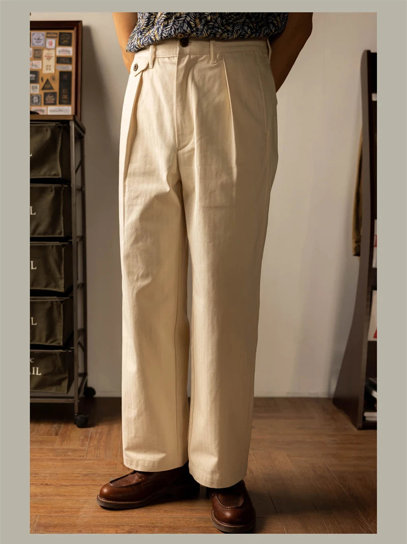 men's high rise wide leg trousers in cream, perfect for casual outings