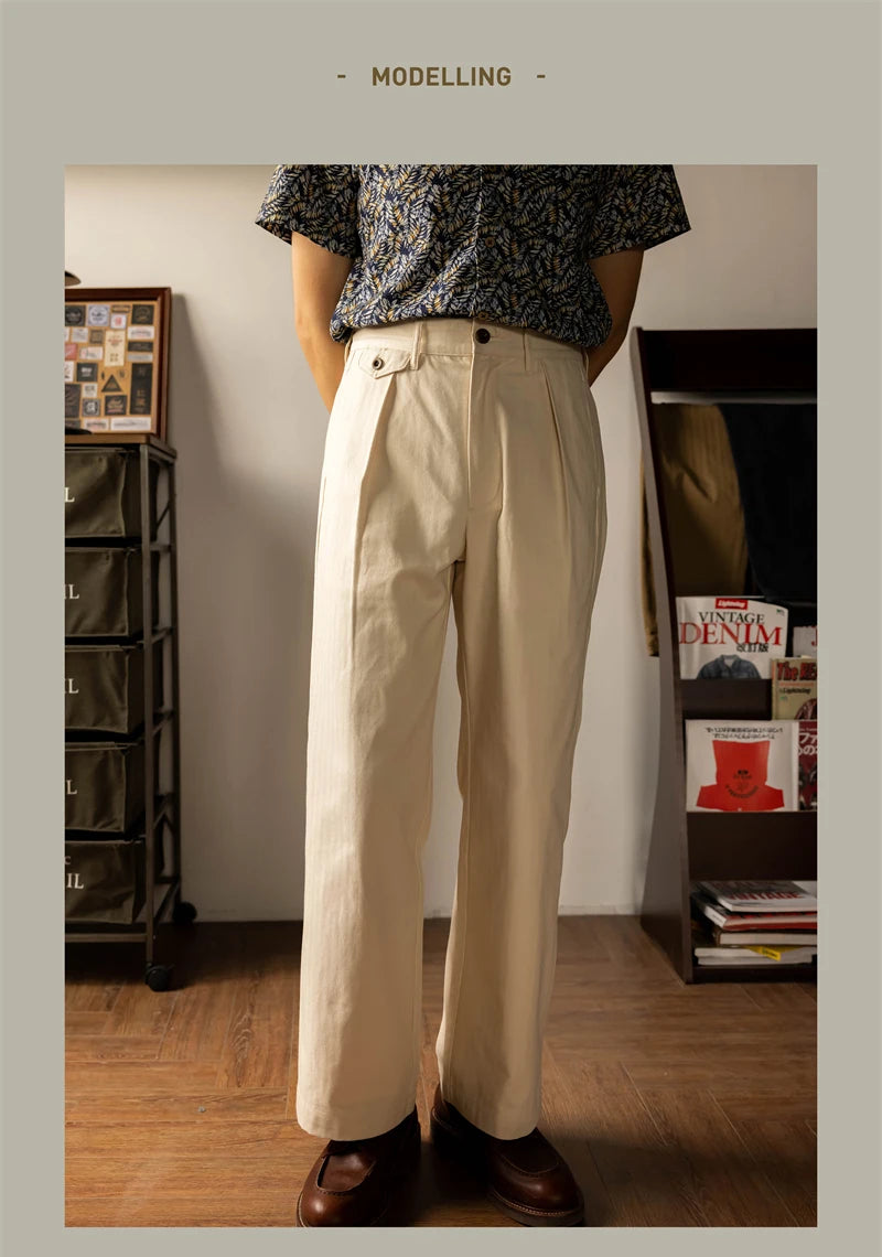 Men's high rise wide leg trousers in beige, perfect for casual wear