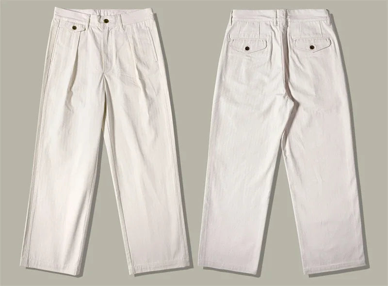 Men's high rise wide leg trousers in white, perfect for casual outings