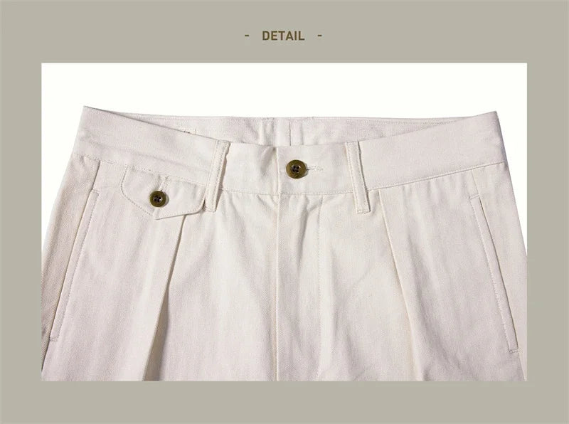 Men's high rise wide leg trousers in cream, perfect for casual outings