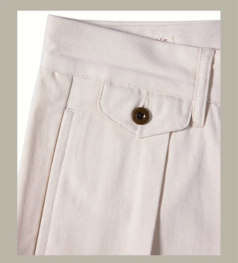 Men's high rise wide leg trousers in cream, perfect for casual outings