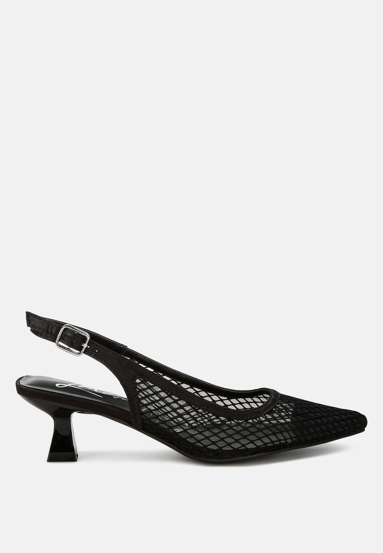 London Rag International mesh pointed toe mules in black with a stylish slingback design