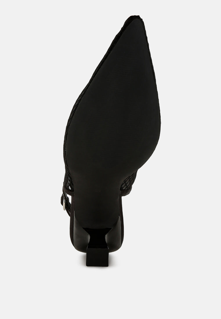 Black mesh pointed toe mules from London Rag International with sleek design for versatile styling