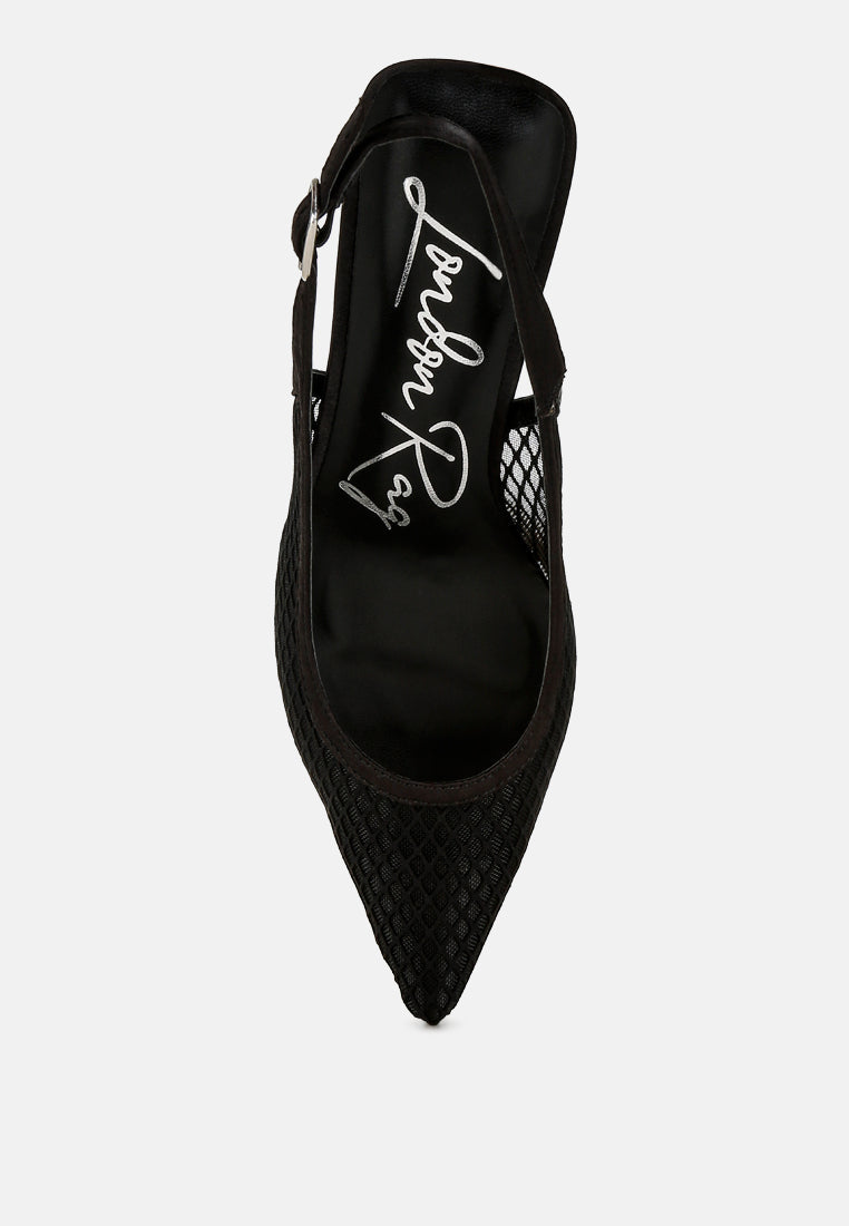 London Rag International Black Mesh Pointed Toe Mules with Slingback Design for Stylish Comfort