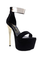 Women's black metal band high heeled sandals for evening wear