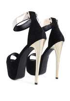 Women's black metal band high heeled sandals for elegant occasions