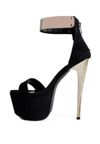 Women's black metal band high heeled sandals with sleek design