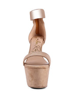 Women's metal band high heeled sandals in beige suede for elegant nights