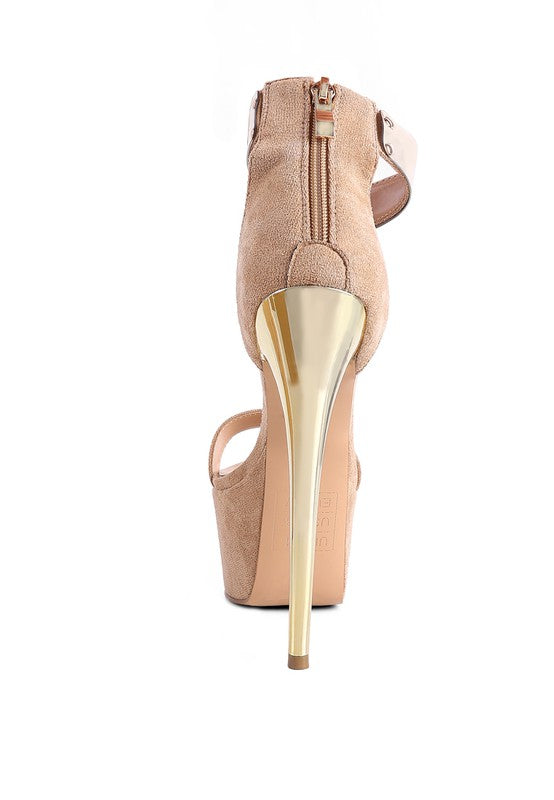 Rag Company metal band high heeled sandals in beige suede for elegant occasions