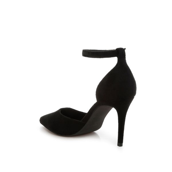 Black microfiber stiletto heel sandals for elegant occasions