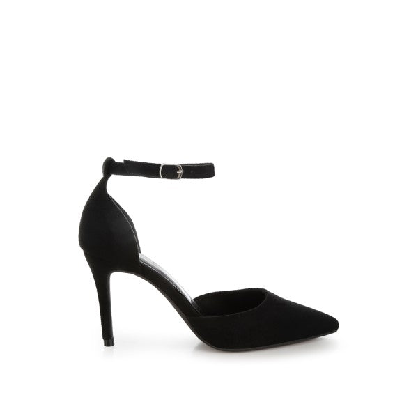 Black microfiber stiletto heel sandals for elegant daily wear