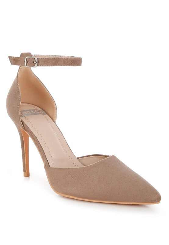Women's beige microfiber stiletto heel sandals, perfect for formal events