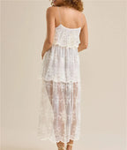 Women's white floral lace maxi dress, perfect for summer outings