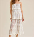 Women's white lace overlay maxi dress for beach or vacation wear