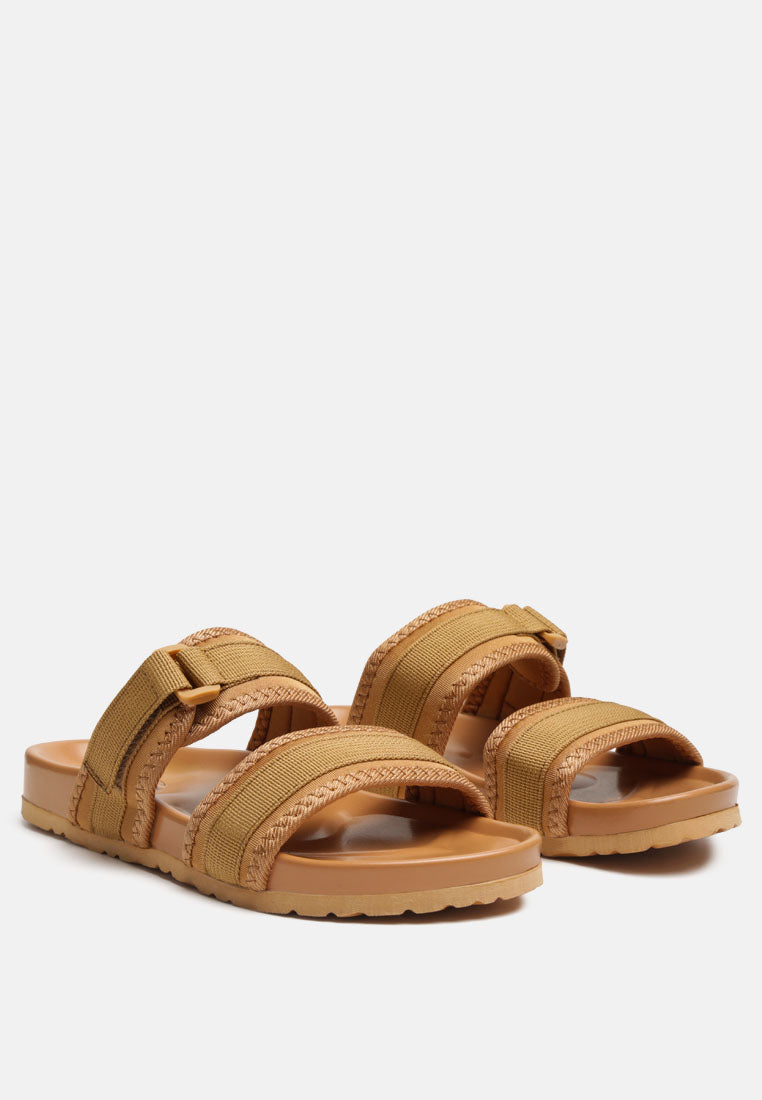 London Rag International women's nautic casual platform slides in tan with adjustable straps for comfort