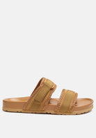 London Rag International women's nautic casual platform slides in tan with wide straps for comfort