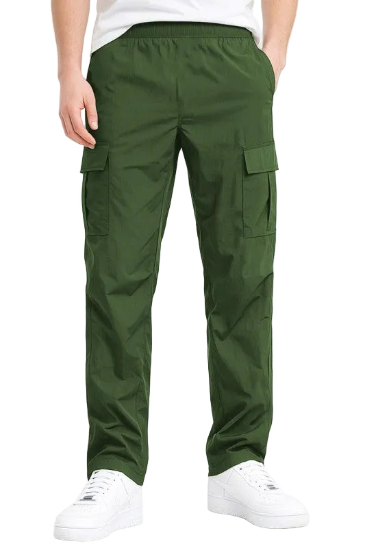 Men's green nylon cargo pants for men, perfect for casual outings