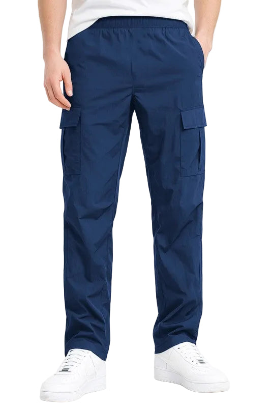 Men's navy nylon cargo pants for men, versatile and comfortable