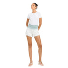 VERVET by Flying Monkey women's paperbag waist ombre shorts in light blue and white with frayed hem