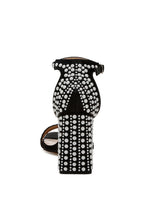 Women's pearl embellished satin sandals with a stylish block heel
