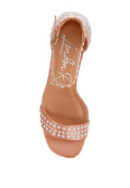 Women's pearl embellished satin sandals in blush for elegant occasions